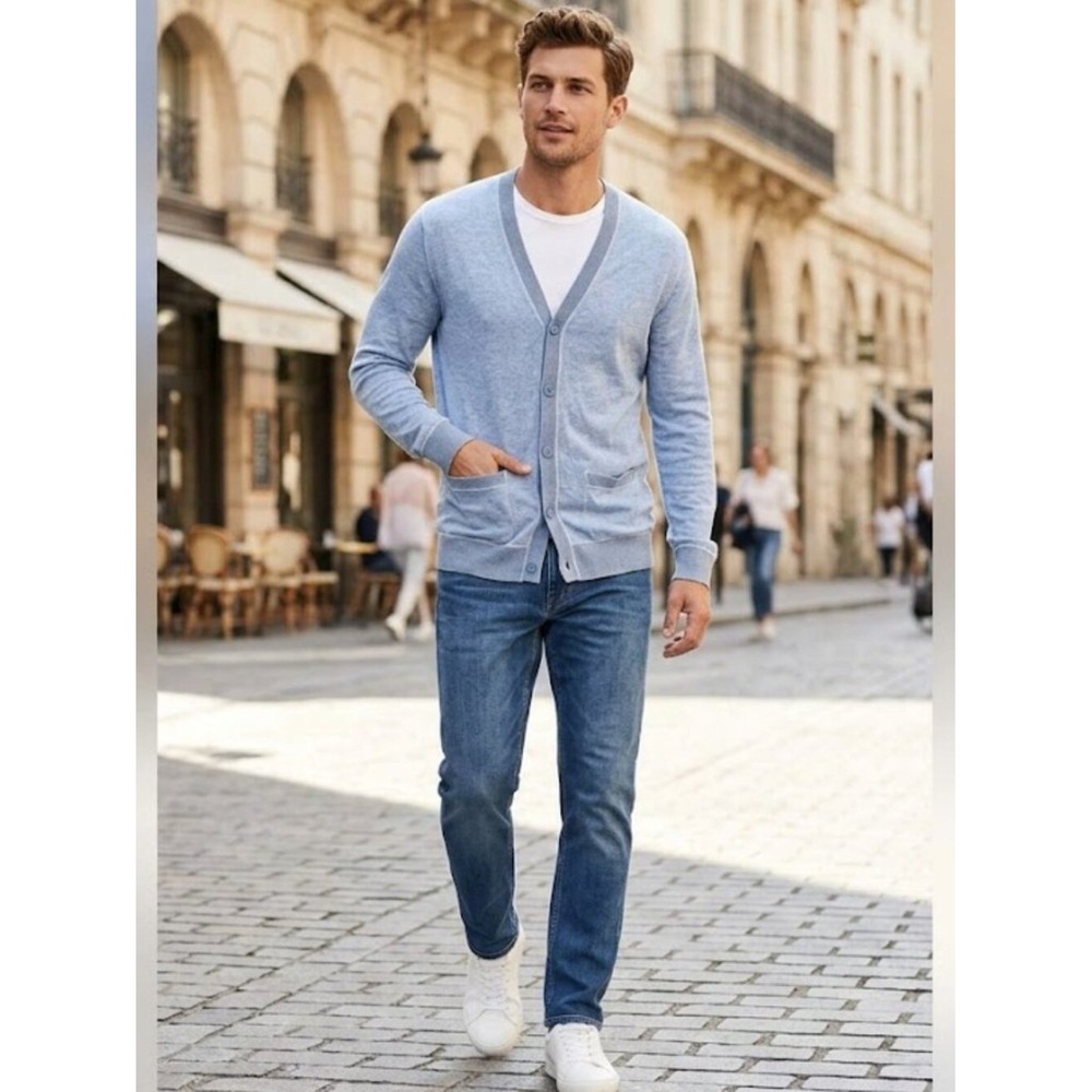 Mens Express Cardigan Cotton Powder Blue Small